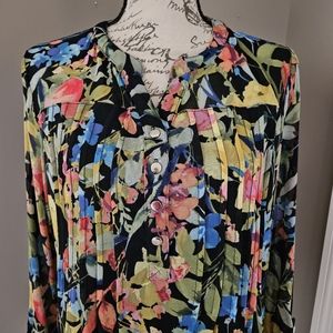 NWOT Roz & Ali Floral Popover Blouse XL
